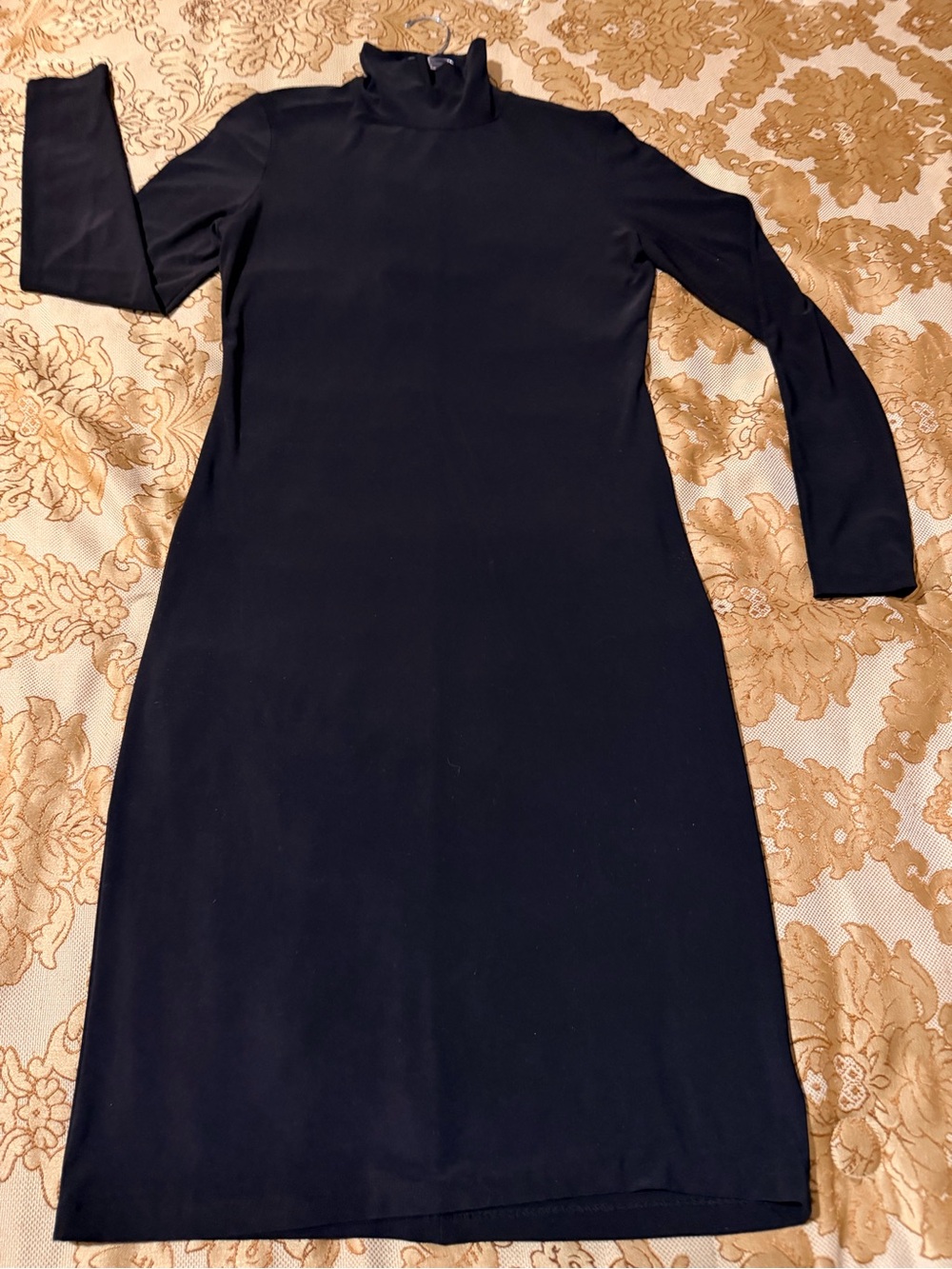 Norma Kamali Black Long-Sleeve Turtleneck Dress, Sleek Stretch Knit, Sz M - Picture 12 of 16